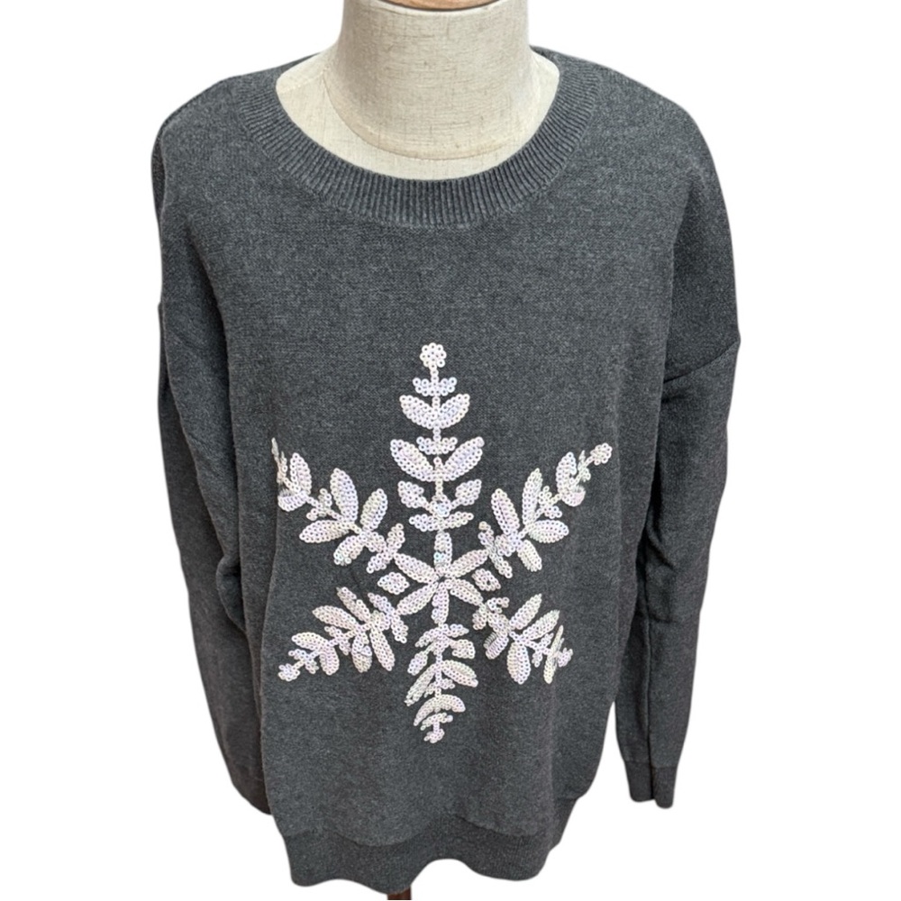 ❄️ Sweater GAP Sequin Snowflake Design Charcoal